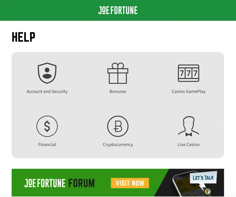 Joe Fortune Casino customer support